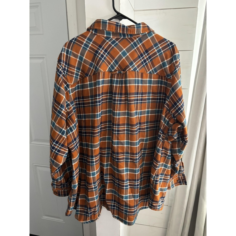 Duluth Trading Co Shirt Mens 3XL Orange Plaid Flannel Button Front Long Sleeve - Picture 2 of 7